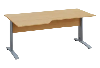 EZK 18 - 186 stůl kancelářský, rohový, levý, kovová podnož stříbrná, deska 18 mm, široký 1800 mm, javor horský